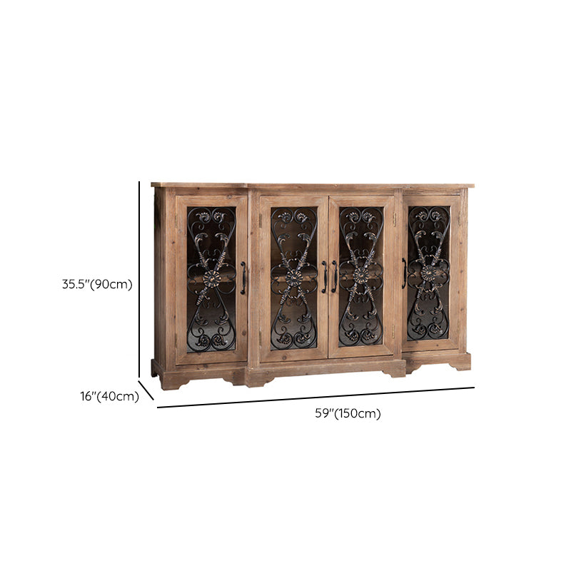 Traditional Display Stand Glass Doors Hutch Cabinet with Doors for Dining Room