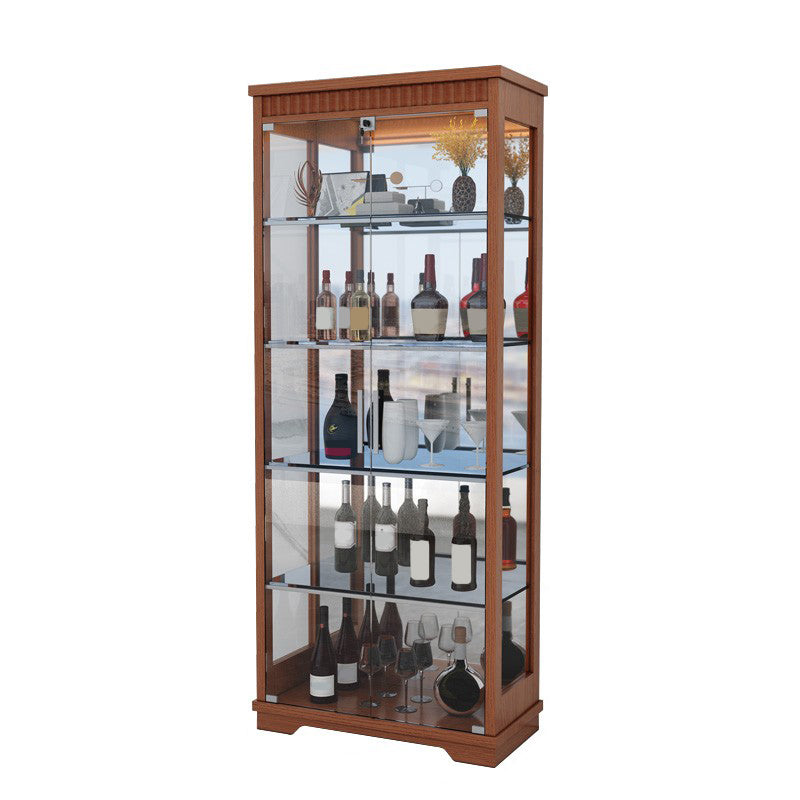 Contemporary Rubberwood Curio Cabinet Glass Doors Hutch Cabinet with Doors