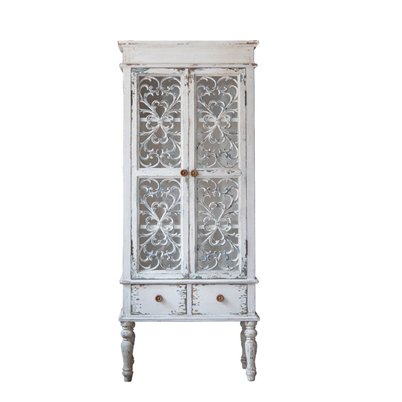 Traditional Solid Wood Display Stand Glass Doors Hutch Cabinet with Doors