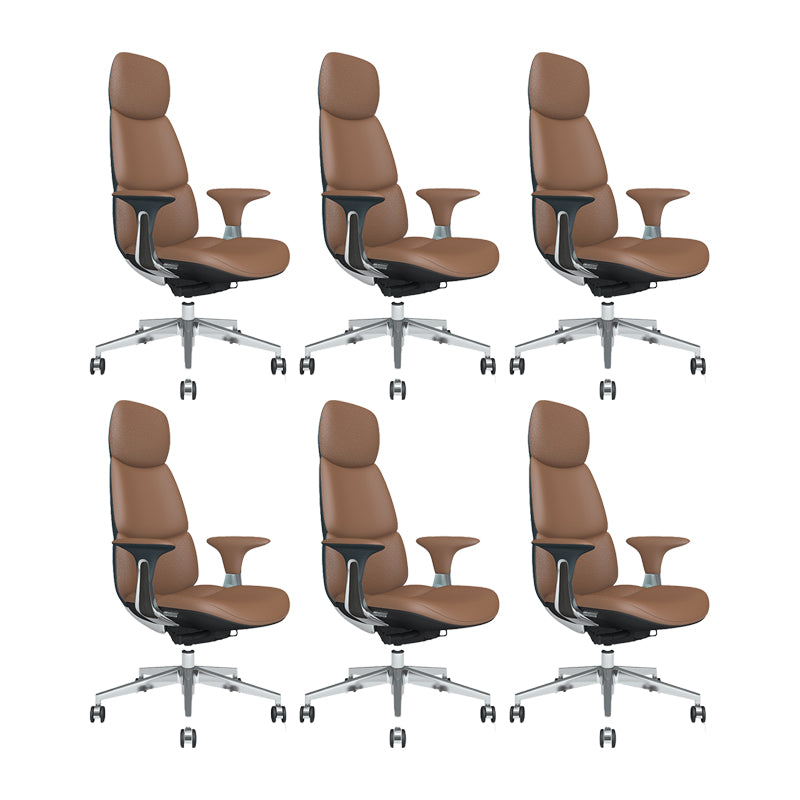 Fixed Arms Office Chair Modern Leather Adjustable Seat Height Swivel Chair with Wheels