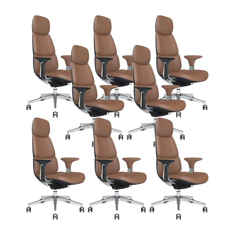 Fixed Arms Office Chair Modern Leather Adjustable Seat Height Swivel Chair with Wheels