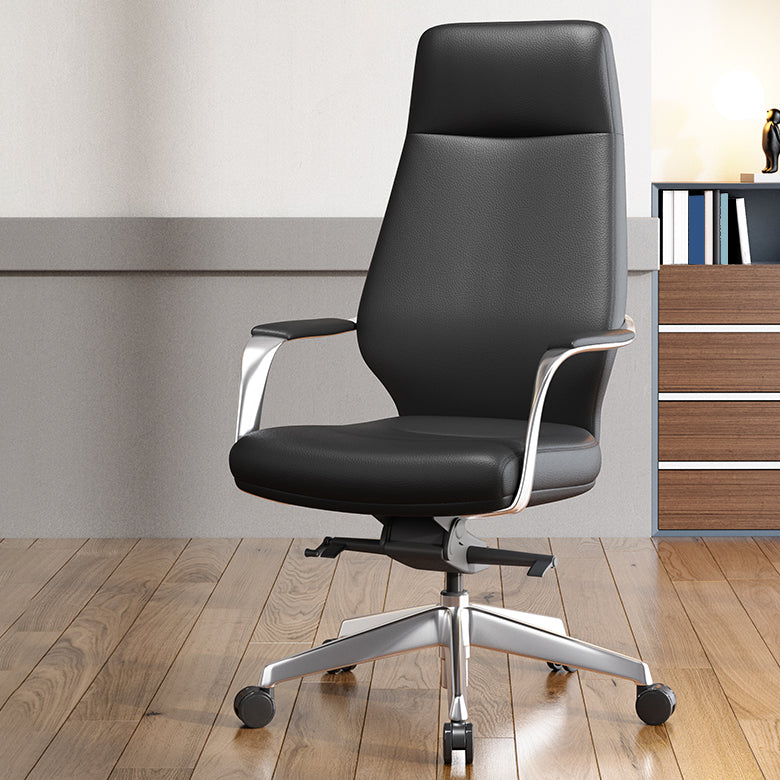 Modern Leather Swivel Chair Fixed Arms Ergonomic Office Chair