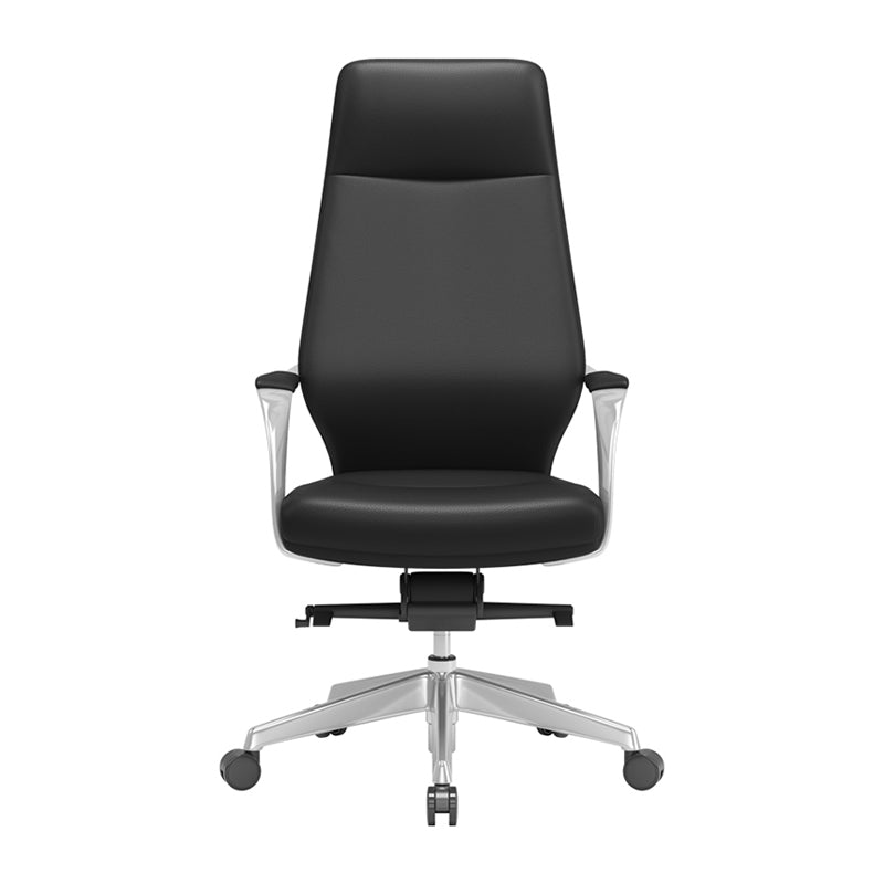 Modern Leather Swivel Chair Fixed Arms Ergonomic Office Chair