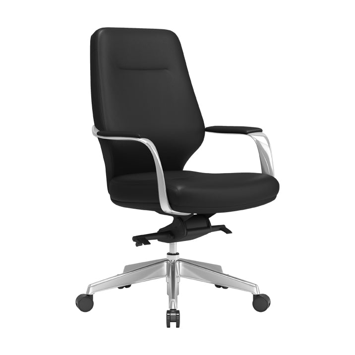 Modern Leather Swivel Chair Fixed Arms Ergonomic Office Chair