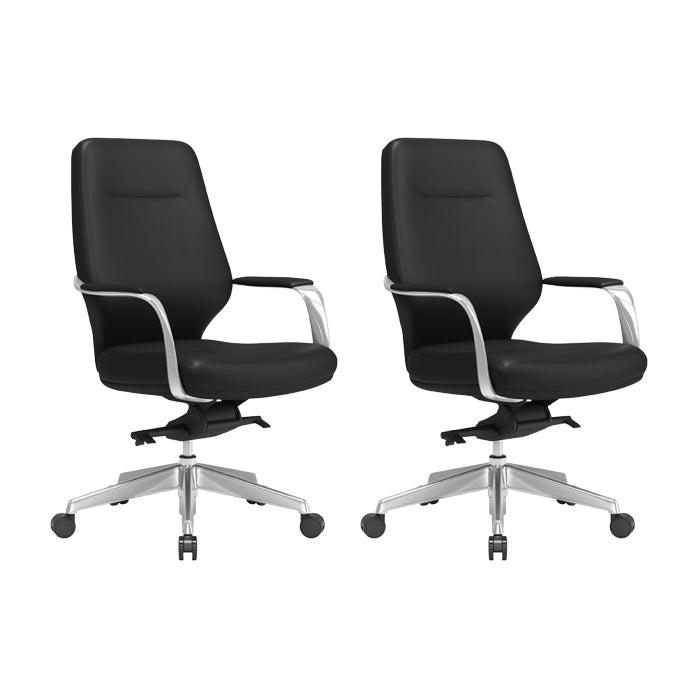 Modern Leather Swivel Chair Fixed Arms Ergonomic Office Chair