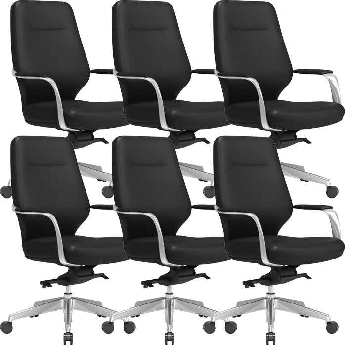 Modern Leather Swivel Chair Fixed Arms Ergonomic Office Chair