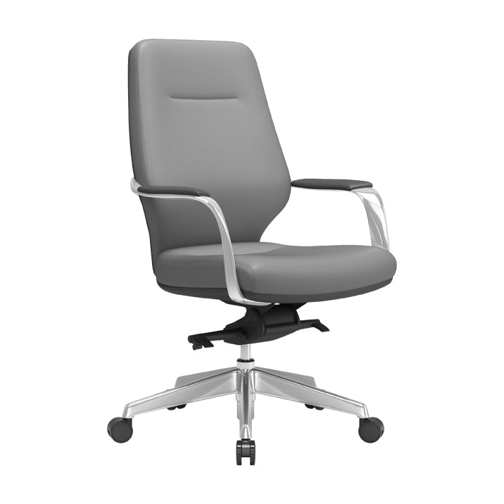 Modern Leather Swivel Chair Fixed Arms Ergonomic Office Chair