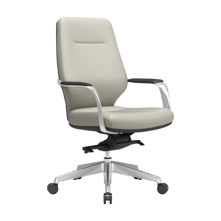 Modern Leather Swivel Chair Fixed Arms Ergonomic Office Chair