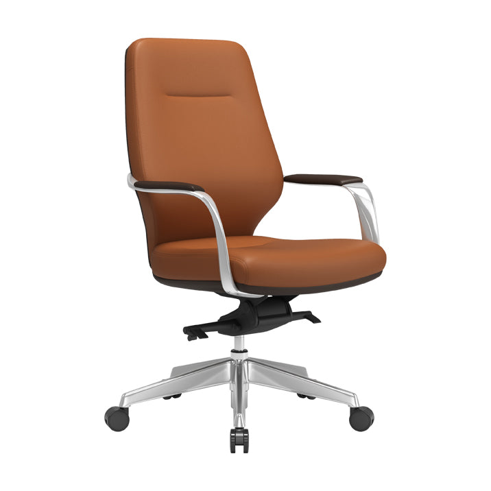 Modern Leather Swivel Chair Fixed Arms Ergonomic Office Chair