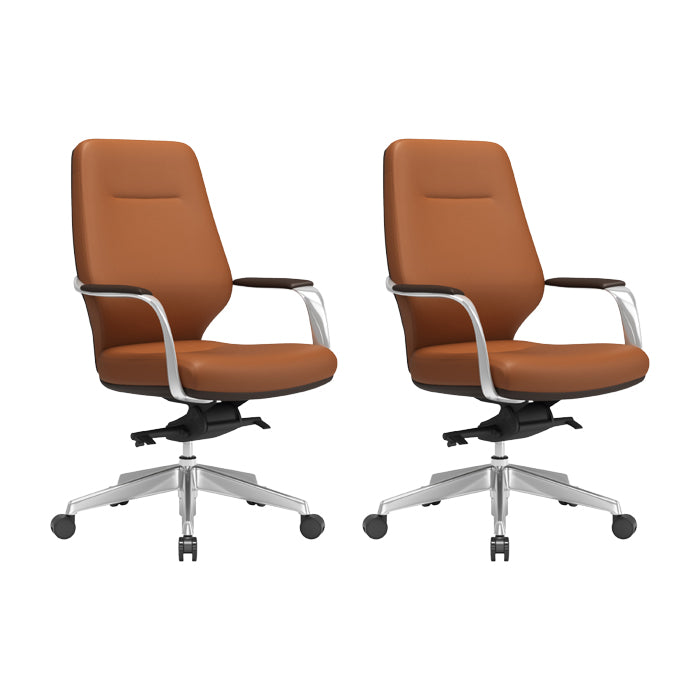 Modern Leather Swivel Chair Fixed Arms Ergonomic Office Chair