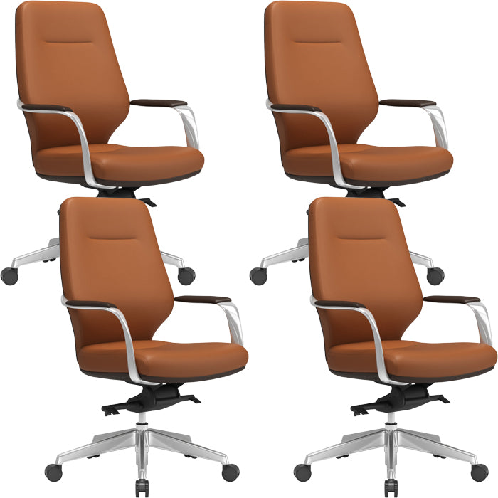 Modern Leather Swivel Chair Fixed Arms Ergonomic Office Chair