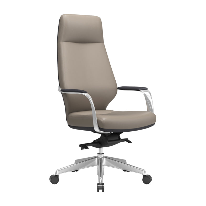 Modern Leather Swivel Chair Fixed Arms Ergonomic Office Chair