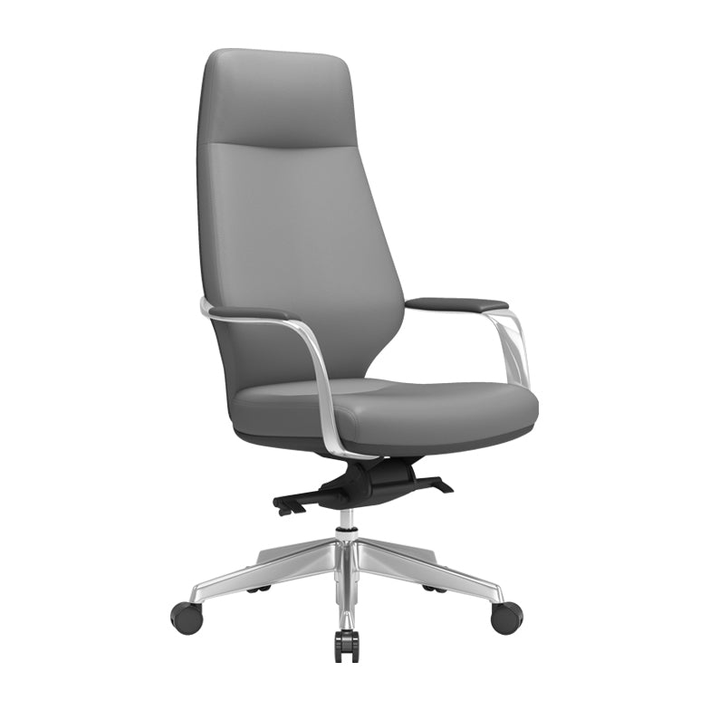 Modern Leather Swivel Chair Fixed Arms Ergonomic Office Chair