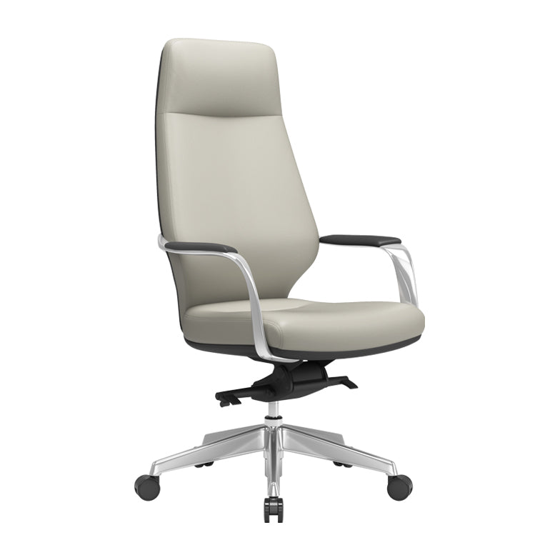 Modern Leather Swivel Chair Fixed Arms Ergonomic Office Chair