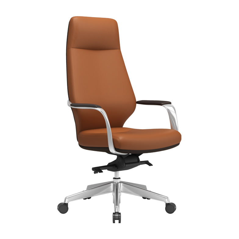 Modern Leather Swivel Chair Fixed Arms Ergonomic Office Chair