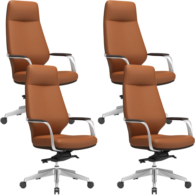 Modern Leather Swivel Chair Fixed Arms Ergonomic Office Chair