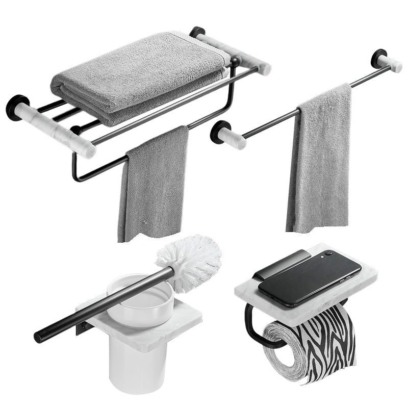 Metal & Marble Bathroom Hardware Set as Individual or as a Set in Black