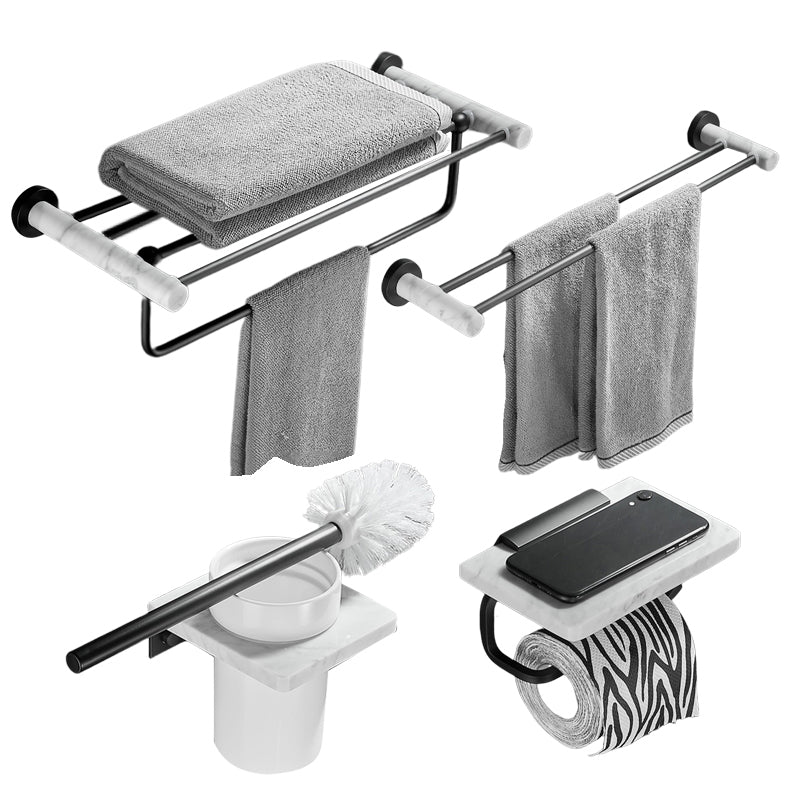 Metal & Marble Bathroom Hardware Set as Individual or as a Set in Black