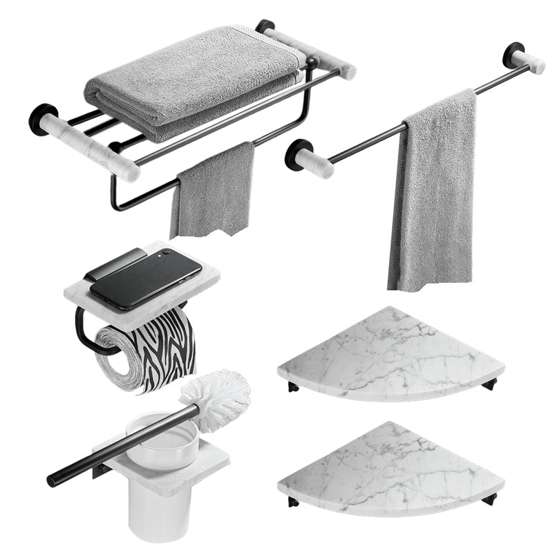 Metal & Marble Bathroom Hardware Set as Individual or as a Set in Black