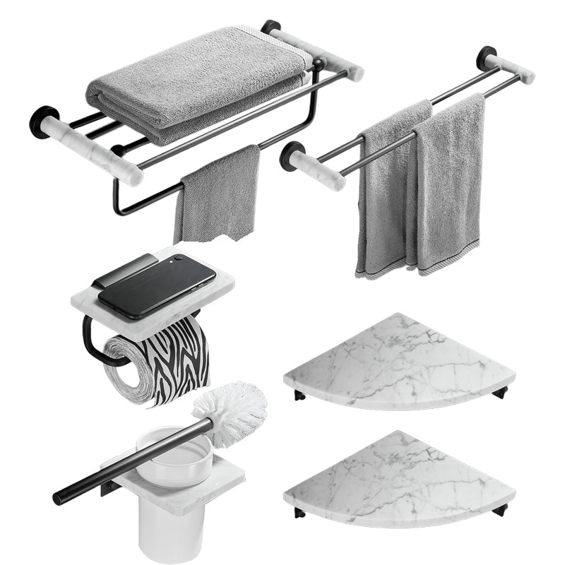 Metal & Marble Bathroom Hardware Set as Individual or as a Set in Black