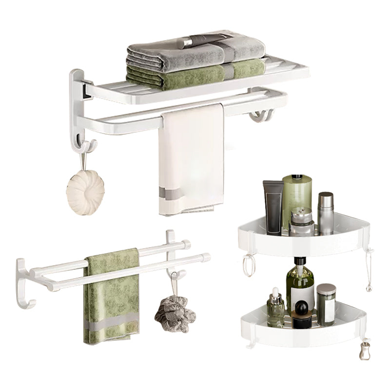 Contemporary Bathroom Hardware Set in White with Bath Shelf/Towel Bar/Paper Holder