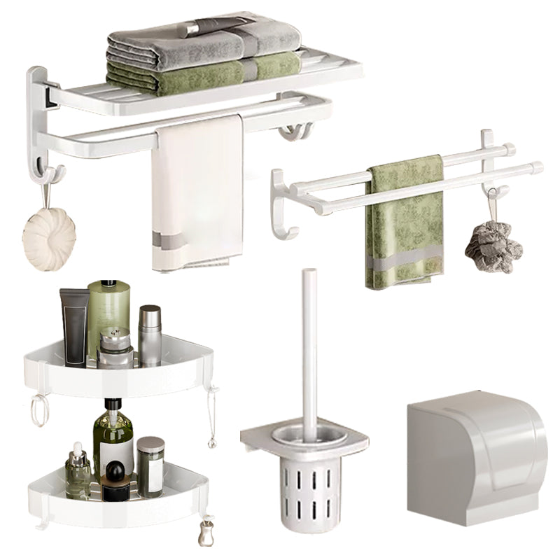 Contemporary Bathroom Hardware Set in White with Bath Shelf/Towel Bar/Paper Holder