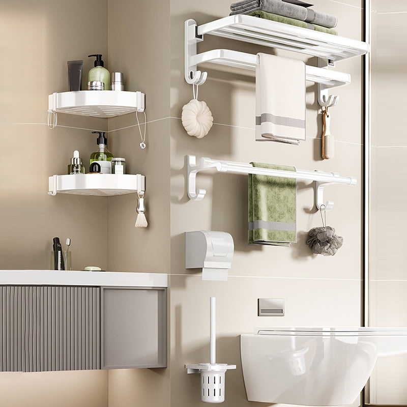 Contemporary Bathroom Hardware Set in White with Bath Shelf/Towel Bar/Paper Holder