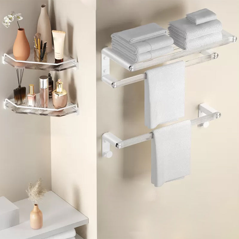 White Bathroom Accessory Set Metal & Acrylic Bathroom Set with Bath Shelf/Robe Hooks