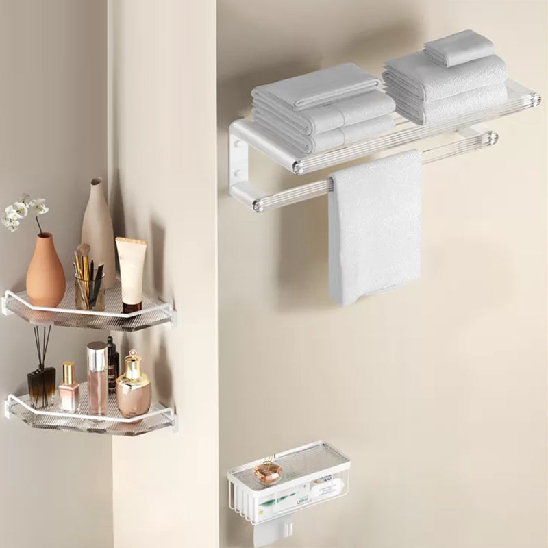 White Bathroom Accessory Set Metal & Acrylic Bathroom Set with Bath Shelf/Robe Hooks