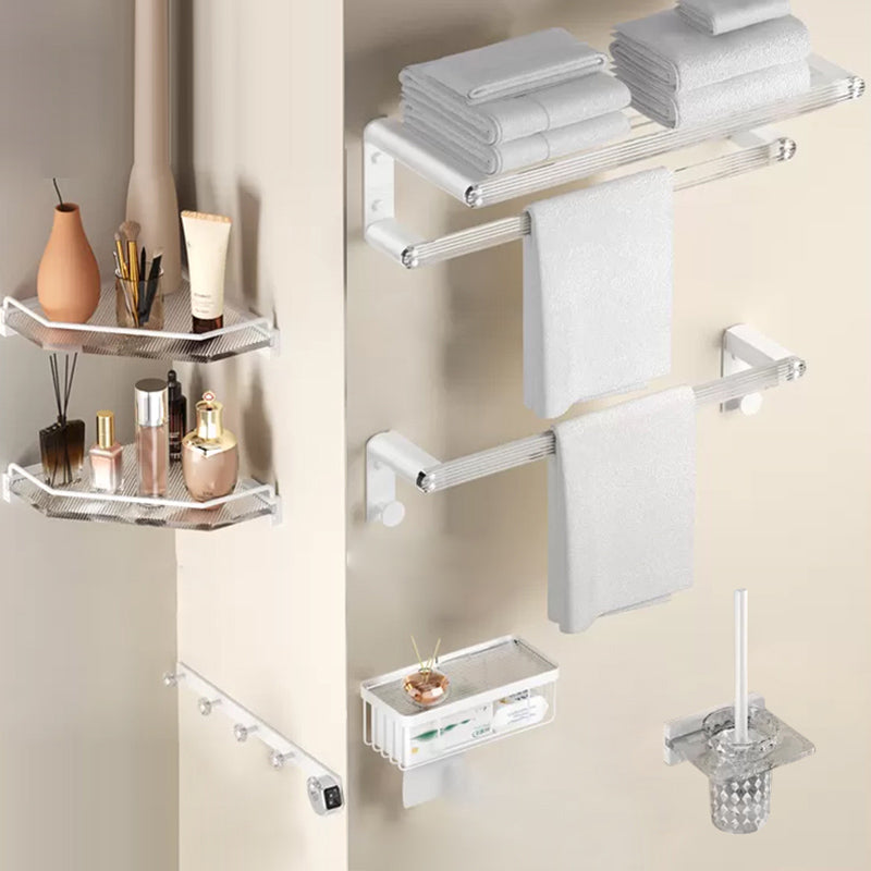 White Bathroom Accessory Set Metal & Acrylic Bathroom Set with Bath Shelf/Robe Hooks