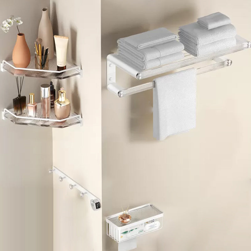 White Bathroom Accessory Set Metal & Acrylic Bathroom Set with Bath Shelf/Robe Hooks