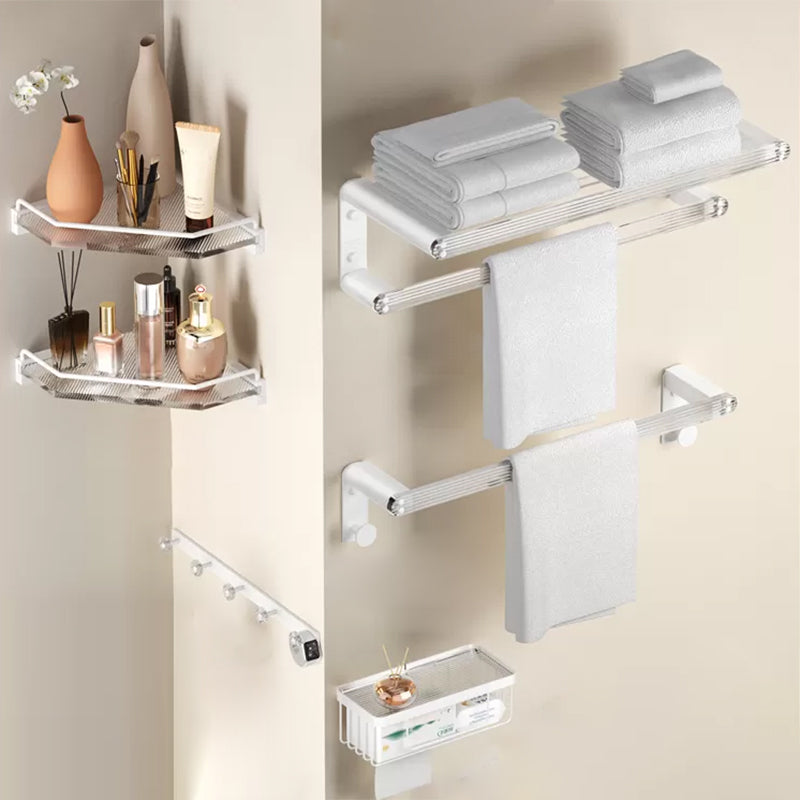 White Bathroom Accessory Set Metal & Acrylic Bathroom Set with Bath Shelf/Robe Hooks