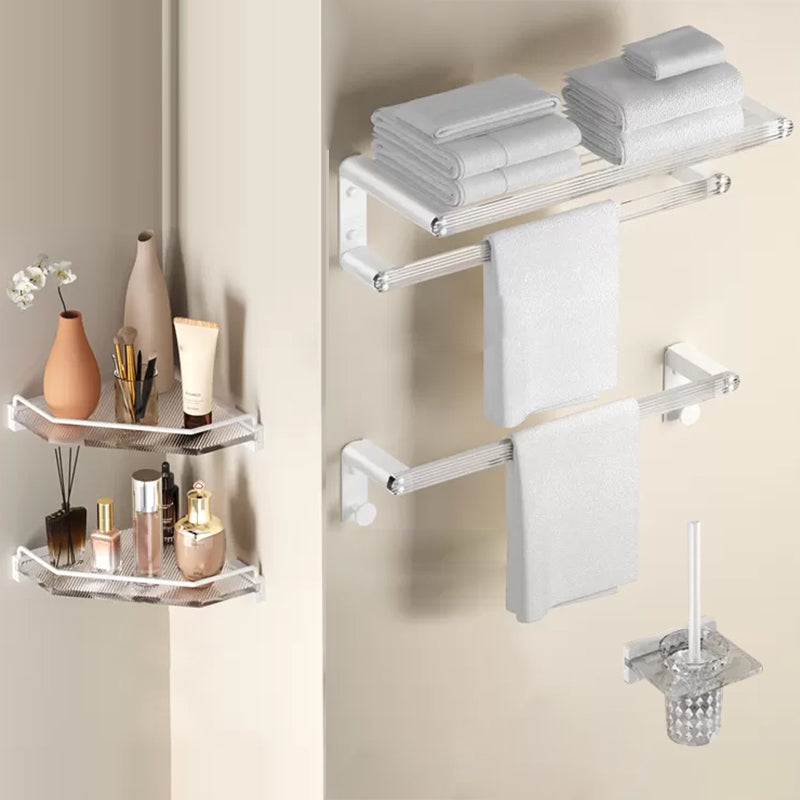 White Bathroom Accessory Set Metal & Acrylic Bathroom Set with Bath Shelf/Robe Hooks