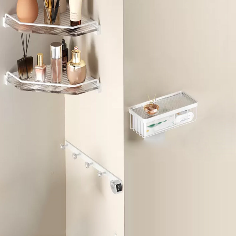 White Bathroom Accessory Set Metal & Acrylic Bathroom Set with Bath Shelf/Robe Hooks