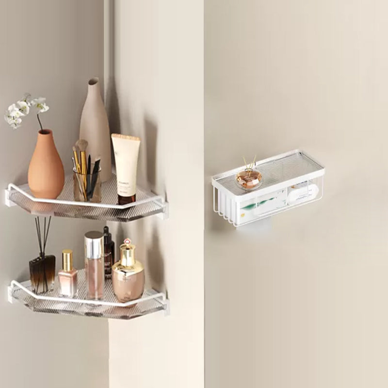 White Bathroom Accessory Set Metal & Acrylic Bathroom Set with Bath Shelf/Robe Hooks