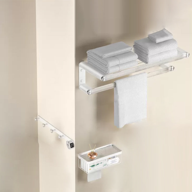 White Bathroom Accessory Set Metal & Acrylic Bathroom Set with Bath Shelf/Robe Hooks