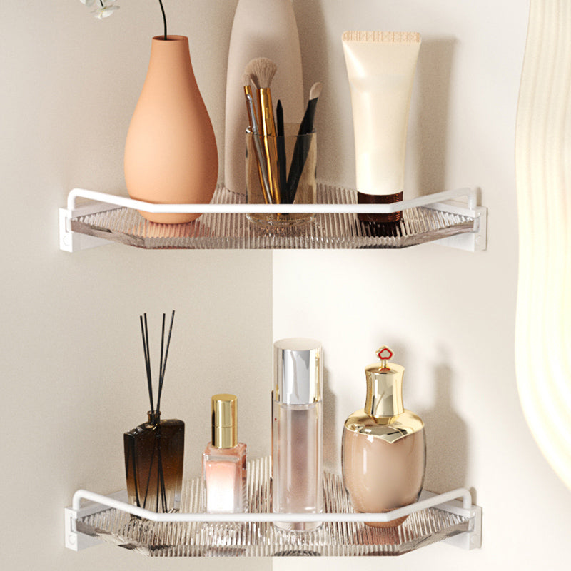 White Metal & Acrylic Bathroom Accessory as Individual or as a Set with Bath Shelf