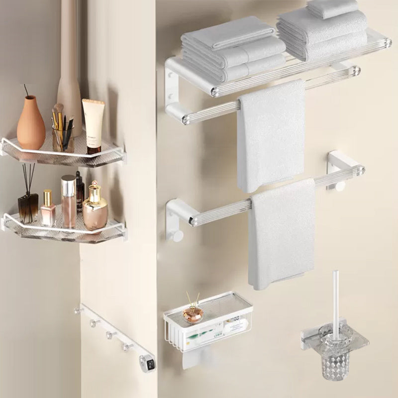 White Metal & Acrylic Bathroom Accessory as Individual or as a Set with Bath Shelf