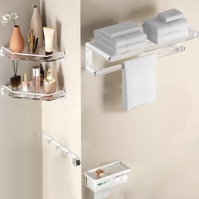 White Metal & Acrylic Bathroom Accessory as Individual or as a Set with Bath Shelf