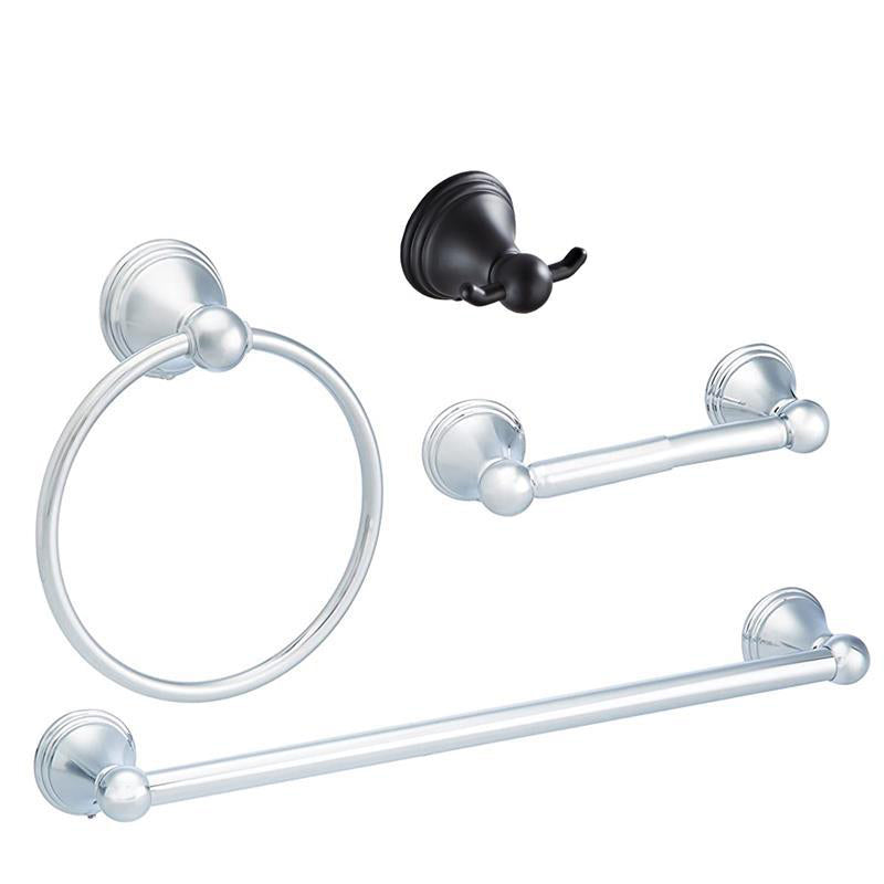 4- Piece Bathroom Accessory Set with Towel Bar& Ring /Robe Hooks/Paper Holder