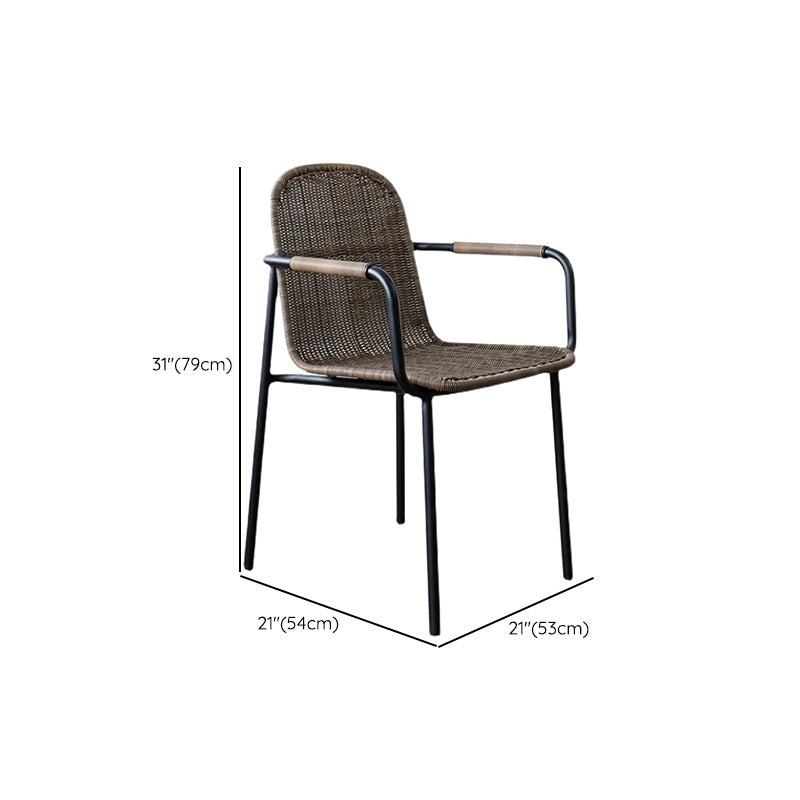 Industrial Patio Dining Side Chair in Brown Aluminum 30.7" High
