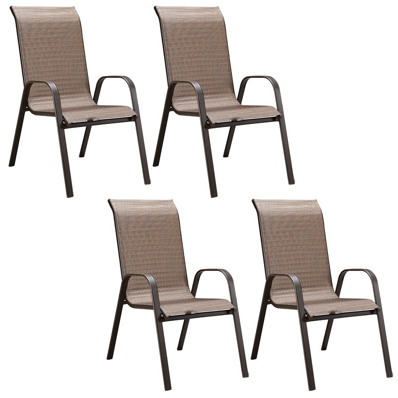 Industrial Brown Patio Dining Side Chair with Steel Base and Fabric Back