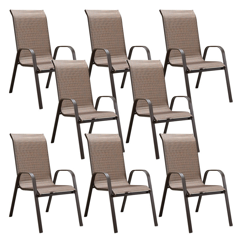 Industrial Brown Patio Dining Side Chair with Steel Base and Fabric Back