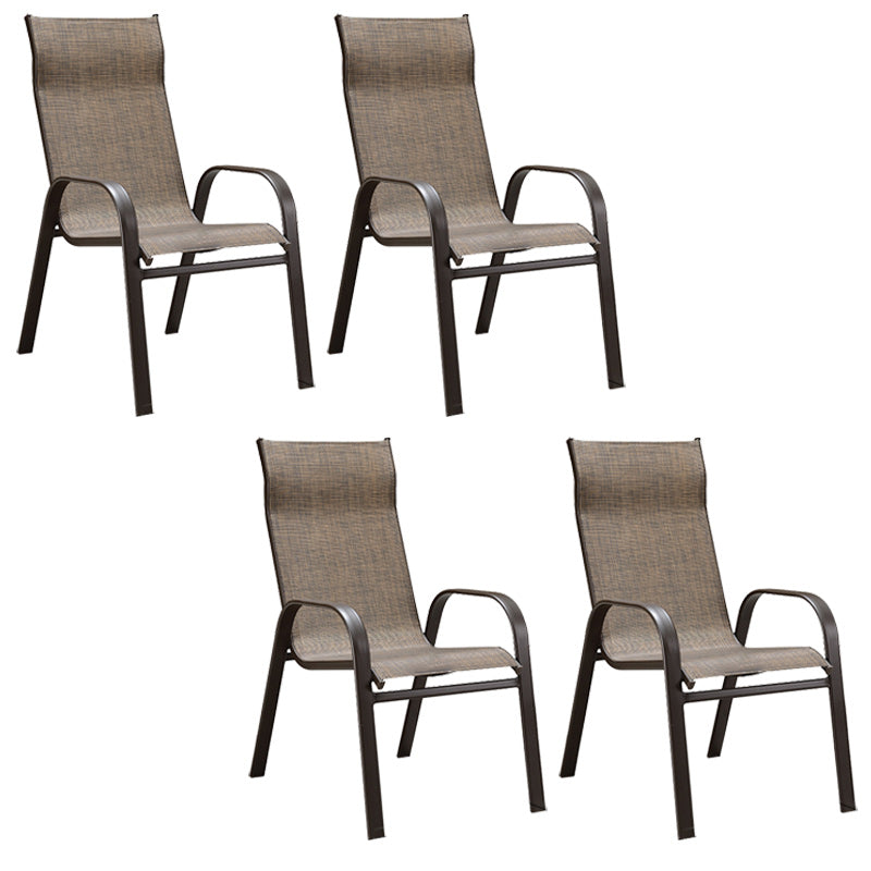 Industrial Brown Patio Dining Side Chair with Steel Base and Fabric Back