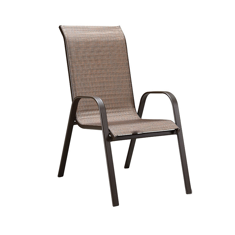 Industrial Brown Patio Dining Side Chair with Steel Base and Fabric Back