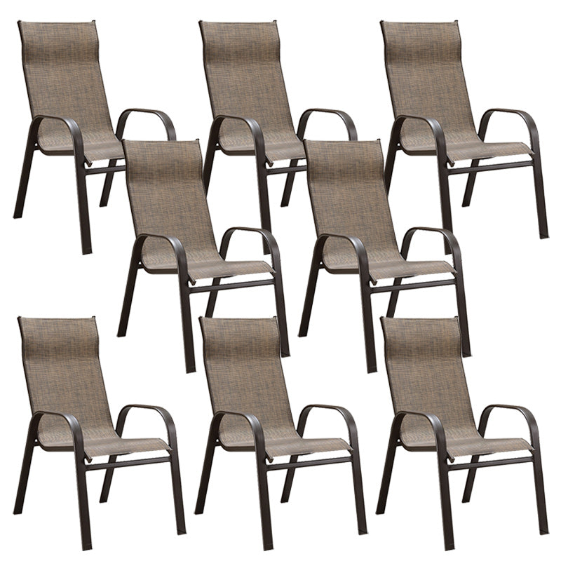 Industrial Brown Patio Dining Side Chair with Steel Base and Fabric Back