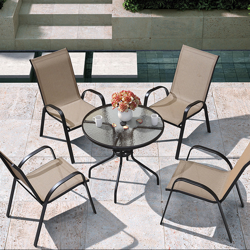 Industrial Brown Patio Dining Side Chair with Steel Base and Fabric Back