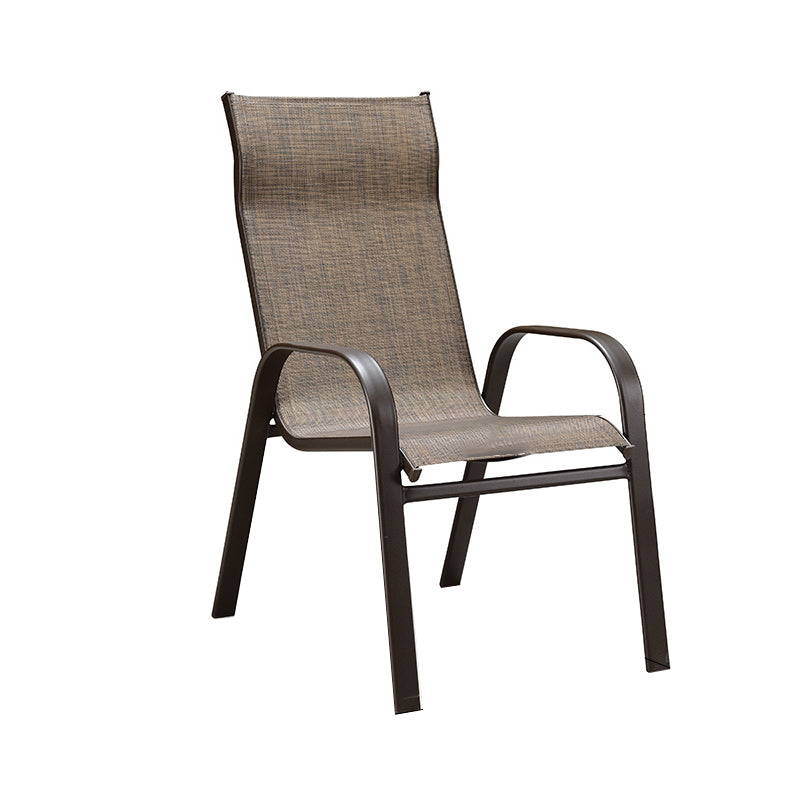 Industrial Brown Patio Dining Side Chair with Steel Base and Fabric Back