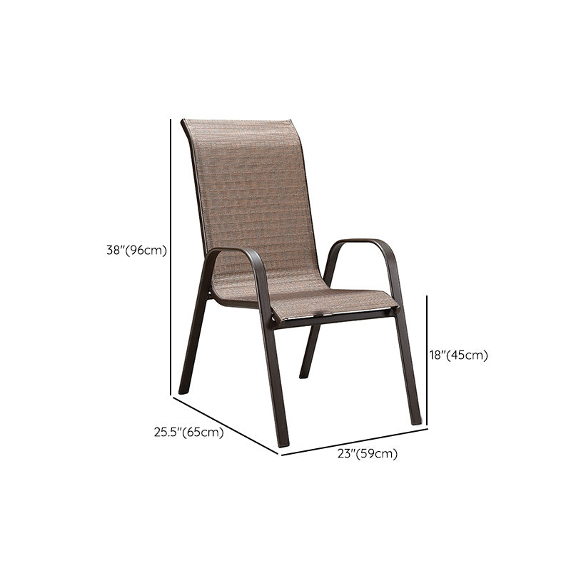 Industrial Brown Patio Dining Side Chair with Steel Base and Fabric Back