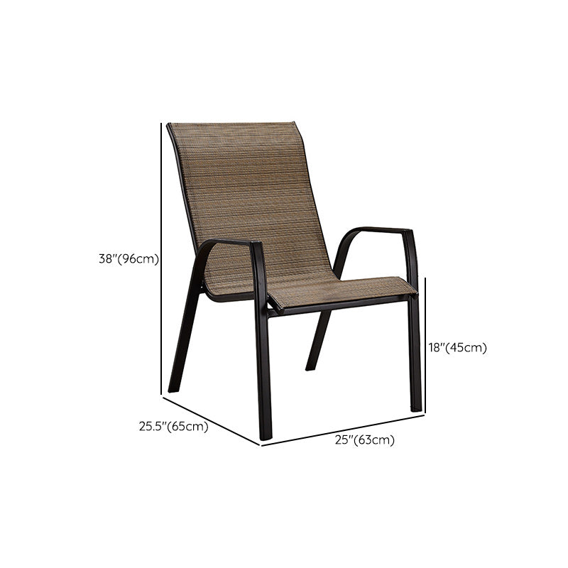 Industrial Brown Patio Dining Side Chair with Steel Base and Fabric Back